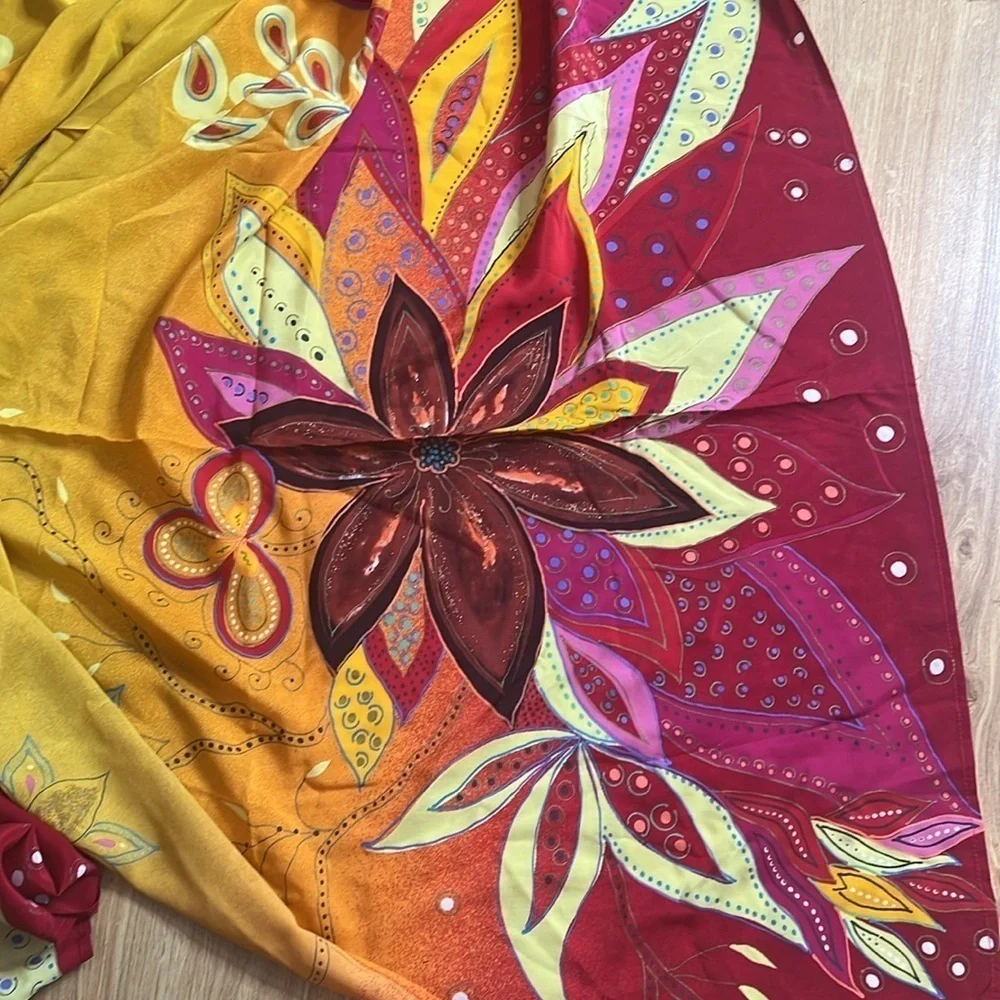 Gottex 57” Square Extra Large 100% Silk Wrap Scarf Swim Wrap